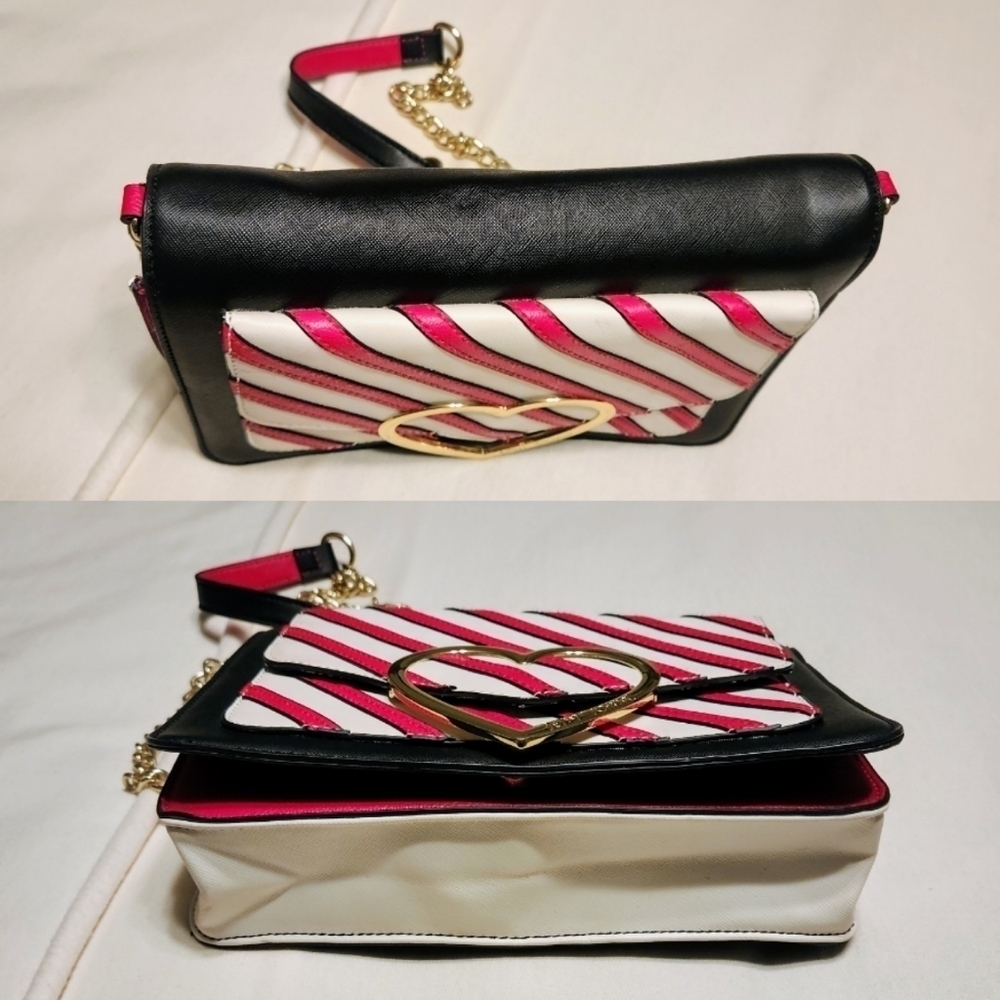 ❗️SOLD❗Betsey Johnson | Diagonal Stripe Front Pocket Foldover Flap Crossbody Bag - Picture 6 of 12